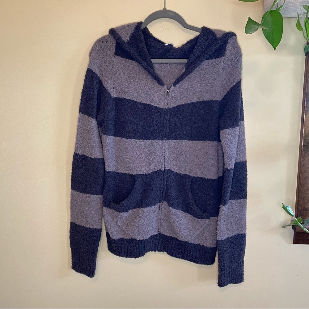 NWT HELLO NITE Soft Charcoal Grey Stripe Zip-Up Hoodie Size Small